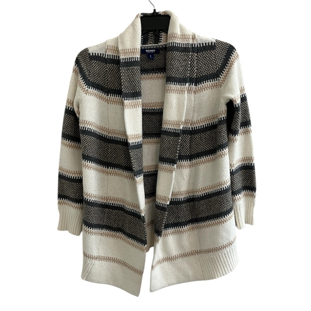 Old Navy Cozy Cardigan Sweater Striped Fair Isle Open Front Size S Marshmallow